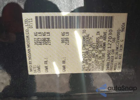 2012 Nissan Altima 3.5 Sr z USA, uszkodzony, nr VIN 1N4BL2AP6CC127030